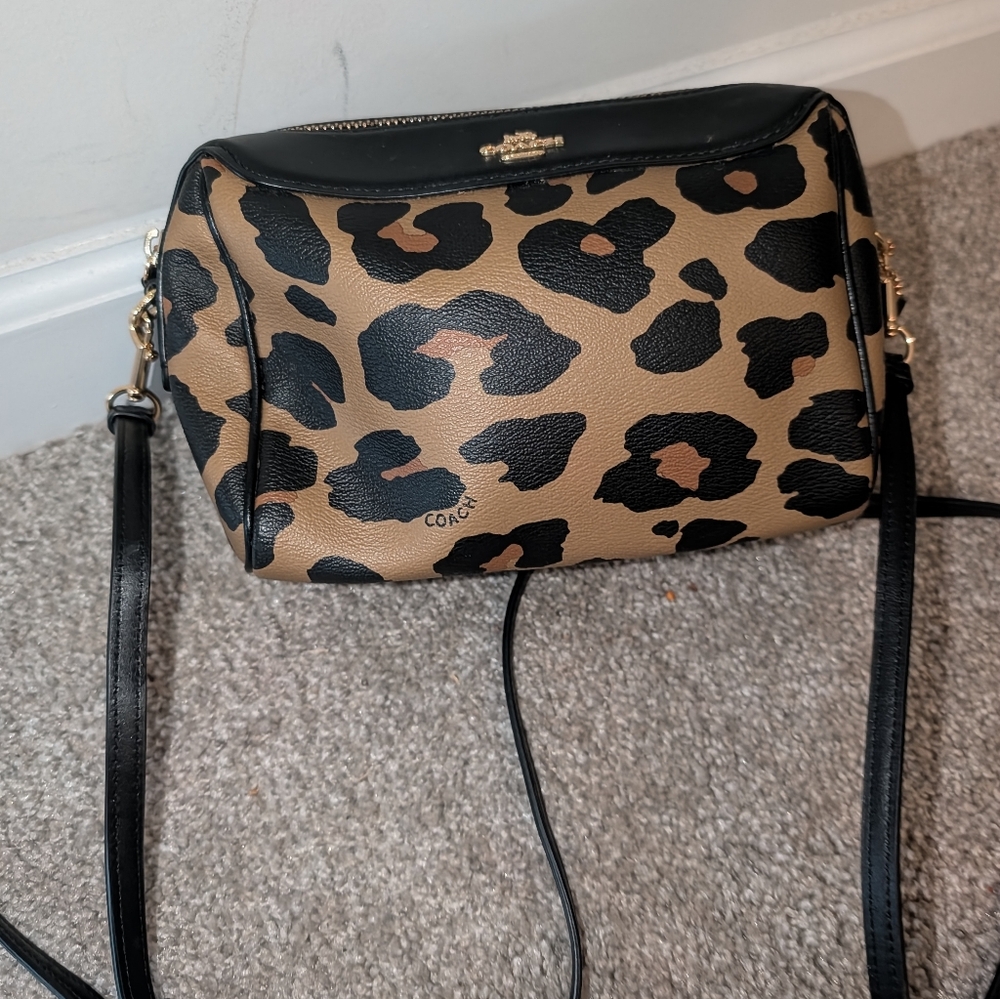 Coach Animal Print Crossbody Bag - Black and Tan